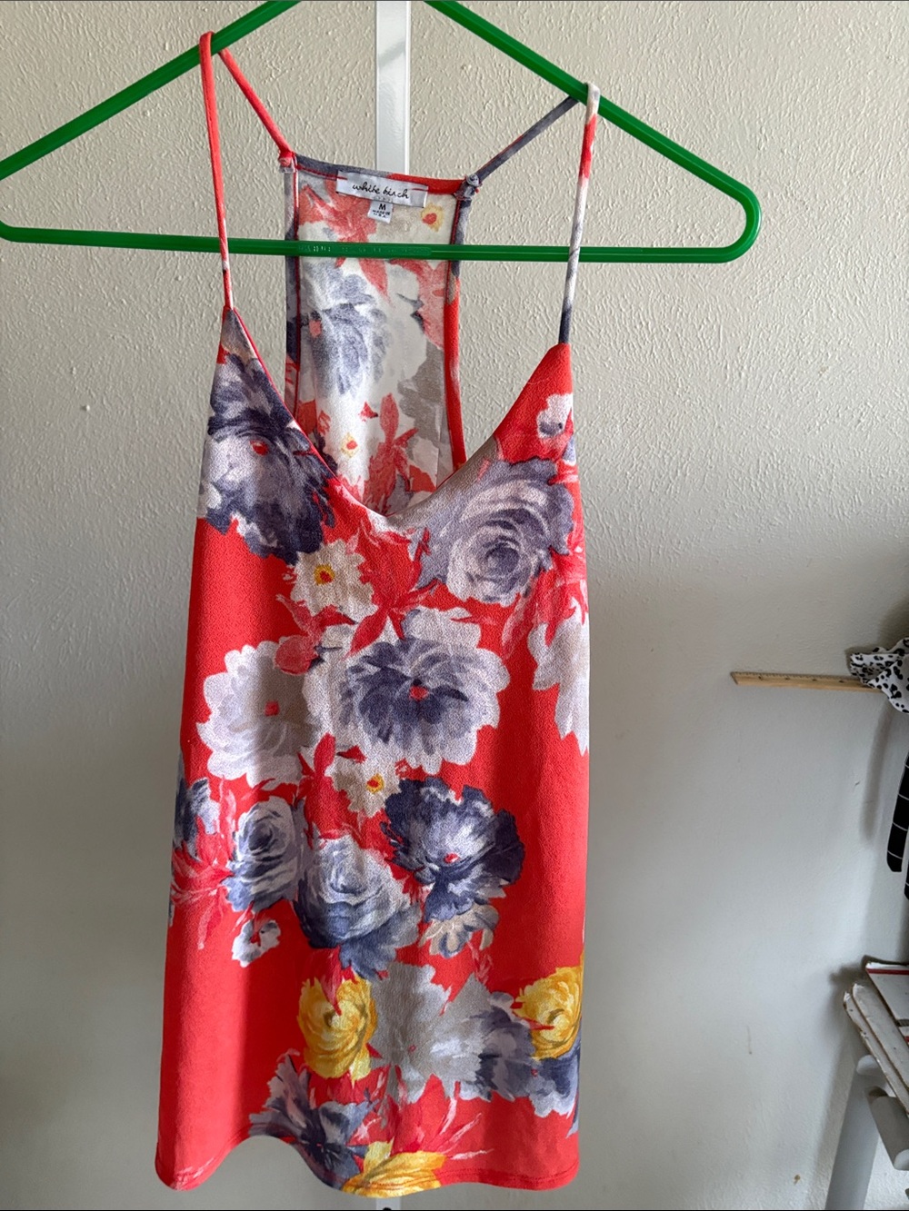 Coral Floral Halter Women’s Top with Multicolor Blooms